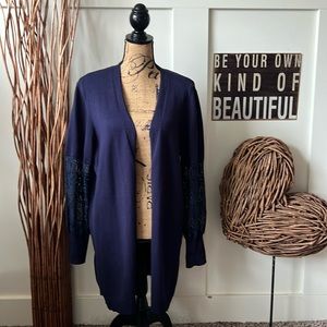 Chloe & Jasmine Navy Lace Sleeve Cardigan Sweater